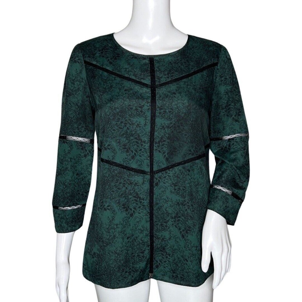 Banana Republic Shirt Women XS Deep Hunter‎ Green Black Preppy Boho Peasant